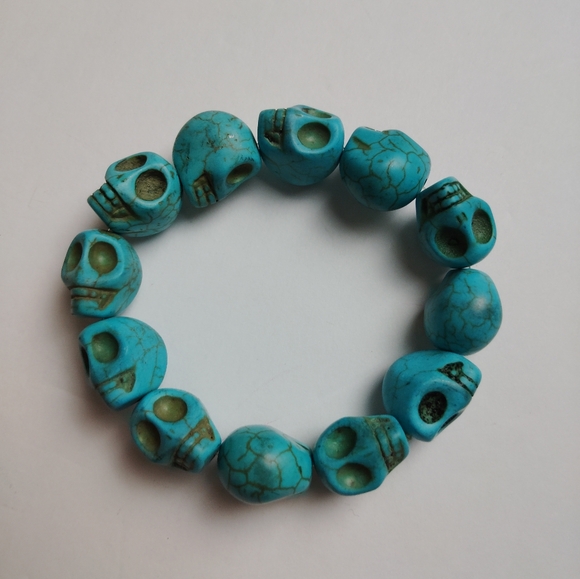 Synthetic Turquoise Skull Tibetan Prayer Bead Mala Bracelet for Men Women - Picture 1 of 5